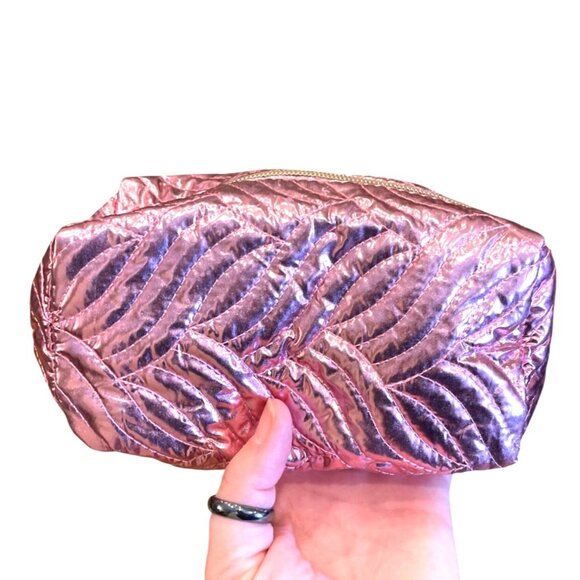 ULTA Handbags - Ulta Beauty Cosmetic Makeup Pouch Metallic Pink Quilted Jewelry Bag New